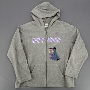 Women's Vintage 90s Disney Winnie The Pooh Eeyore Zip Up Hoodie Sweatshirt Sz XL